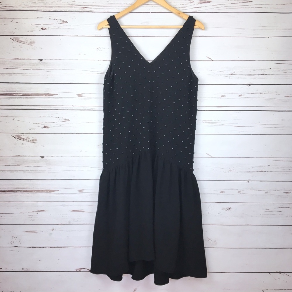 Tibi Black Sleeveless V-Neck Dress with Beaded Bodice